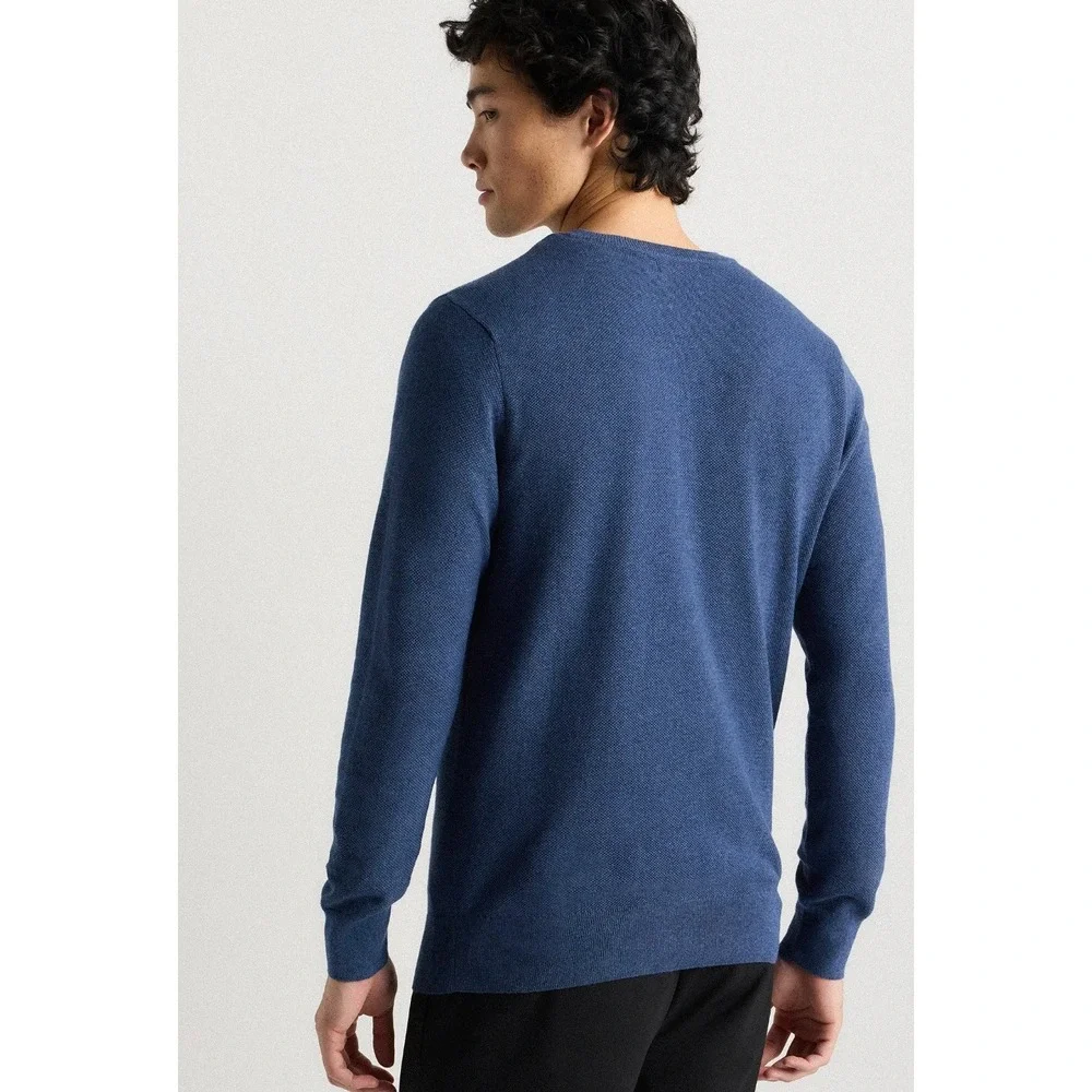 Quince Men's 100% Organic Cotton Pique Crewneck Sweater In Heather Navy Size Med